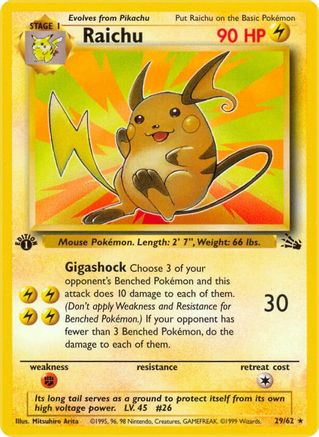 Raichu (29) (29) 029/62 - 1st Edition Fossil - Rare