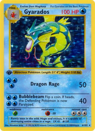 Gyarados 006/102 - 1st Edition Holofoil Base Set Shadowless - Holo Rare