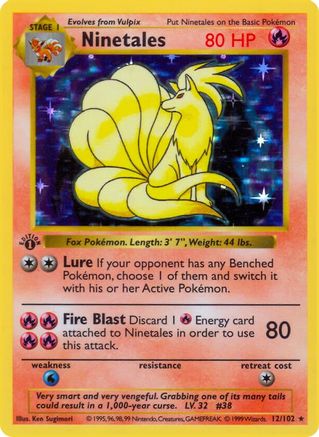 Ninetales 012/102 - 1st Edition Holofoil Base Set Shadowless - Holo Rare