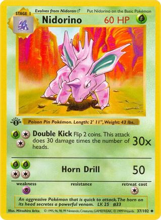 Nidorino 037/102 - Unlimited Base Set Shadowless - Uncommon