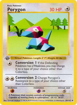 Porygon 039/102 - 1st Edition Base Set Shadowless - Uncommon