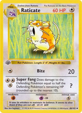 Raticate 040/102 - 1st Edition Base Set Shadowless - Uncommon