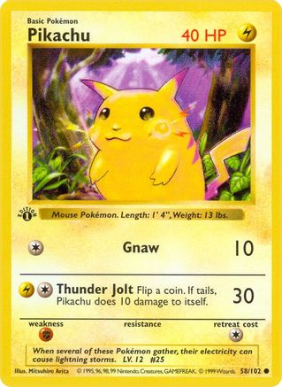 Pikachu 058/102 - Unlimited Base Set Shadowless - Common