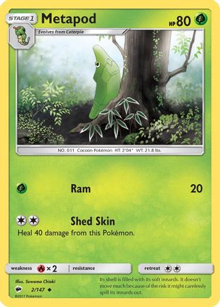 Metapod 002/147 - Reverse Holofoil SM Burning Shadows - Uncommon