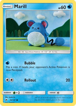 Marill 034/147 - Reverse Holofoil SM Burning Shadows - Common