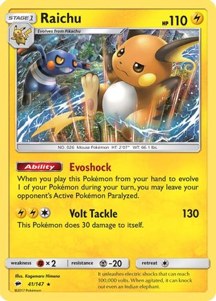 Raichu 041/147 - Holofoil SM Burning Shadows - Holo Rare