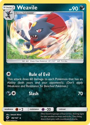 Weavile 086/147 - Reverse Holofoil SM Burning Shadows - Rare