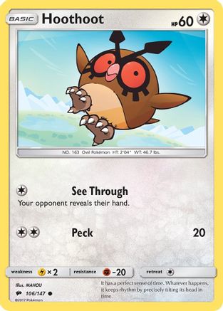 Hoothoot 106/147 - Reverse Holofoil SM Burning Shadows - Common