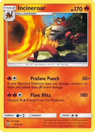 Incineroar 017/73 - Reverse Holofoil Shining Legends - Uncommon