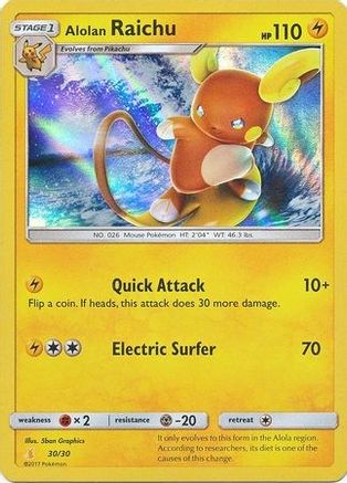 Alolan Raichu (#30 Holofoil) (#30 Holofoil) 030/30 - Holofoil SM Trainer Kit Lycanroc & Alolan Raichu - Uncommon