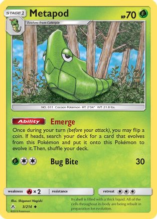 Metapod 003/214 - Reverse Holofoil SM Unbroken Bonds - Uncommon