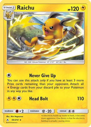 Raichu 055/214 - Reverse Holofoil SM Unbroken Bonds - Rare