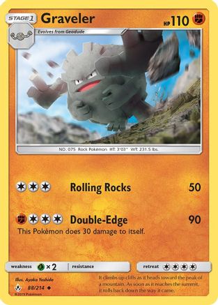 Graveler 088 - Reverse Holofoil SM Unbroken Bonds - Uncommon