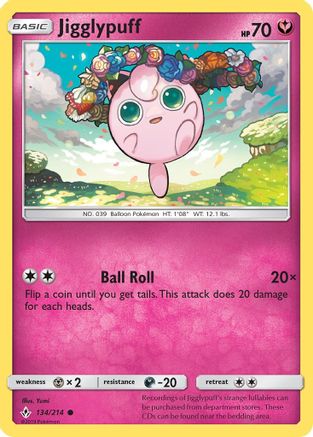 Jigglypuff 134/214 - Reverse Holofoil SM Unbroken Bonds - Common