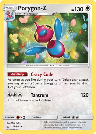 Porygon-Z 157/214 - Reverse Holofoil SM Unbroken Bonds - Holo Rare