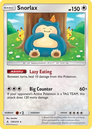 Snorlax 158/214 - Holofoil SM Unbroken Bonds - Holo Rare