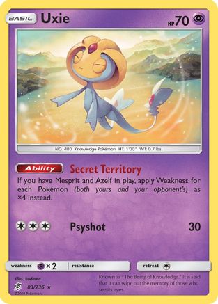 Uxie 083/236 - Reverse Holofoil SM Unified Minds - Holo Rare
