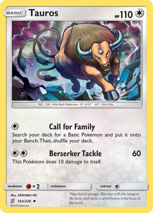 Tauros 164/236 - Reverse Holofoil SM Unified Minds - Uncommon