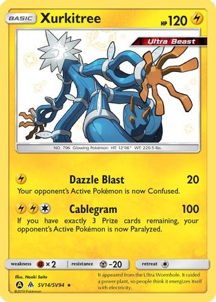Xurkitree SV14/SV94 - Holofoil Hidden Fates Shiny Vault - Shiny Holo Rare