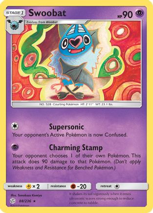 Swoobat 088/236 - Reverse Holofoil SM Cosmic Eclipse - Rare