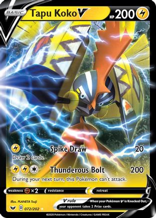 Tapu Koko V 072/202 - Holofoil SWSH01 Sword & Shield Base Set - Ultra Rare