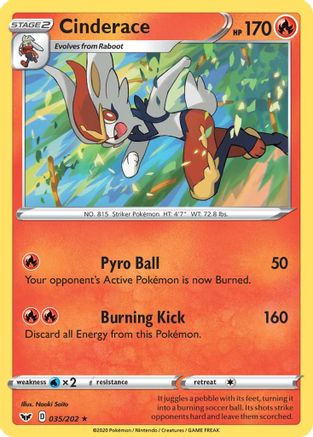Cinderace (035) (035) 035/202 - Holofoil SWSH01 Sword & Shield Base Set - Holo Rare