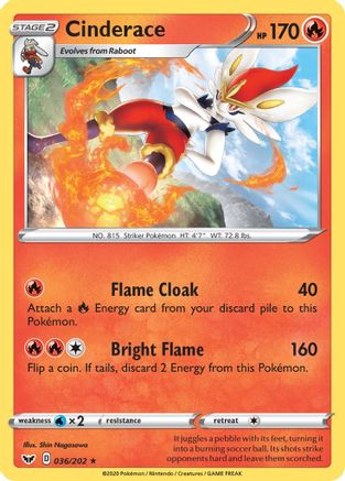 Cinderace (036) (036) 036/202 - Reverse Holofoil SWSH01 Sword & Shield Base Set - Rare