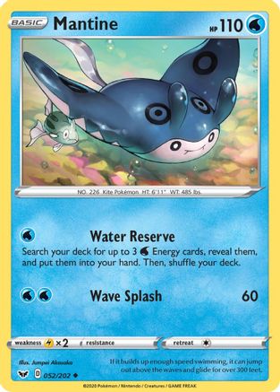 Mantine 052/202 - Reverse Holofoil SWSH01 Sword & Shield Base Set - Uncommon