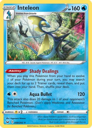 Inteleon (058) (058) 058/202 - Reverse Holofoil SWSH01 Sword & Shield Base Set - Holo Rare