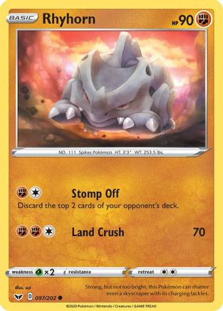 Rhyhorn (097) (097) 097/202 - Reverse Holofoil SWSH01 Sword & Shield Base Set - Common