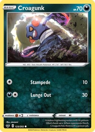 Croagunk 123/202 - Reverse Holofoil SWSH01 Sword & Shield Base Set - Common
