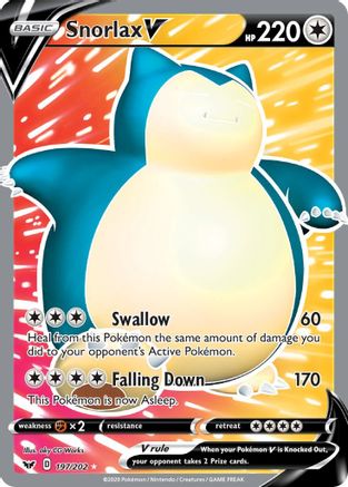 Snorlax V (Full Art) 197/202 - Holofoil SWSH01 Sword & Shield Base Set - Ultra Rare