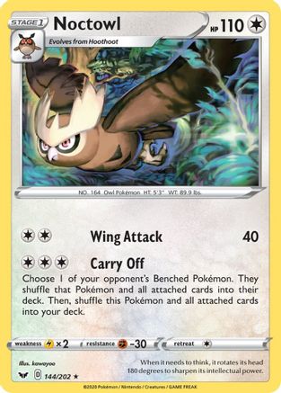 Noctowl 144/202 - Reverse Holofoil SWSH01 Sword & Shield Base Set - Rare
