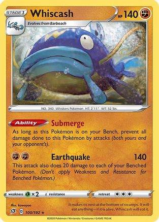 Whiscash 100/192 - Reverse Holofoil SWSH02 Rebel Clash - Rare
