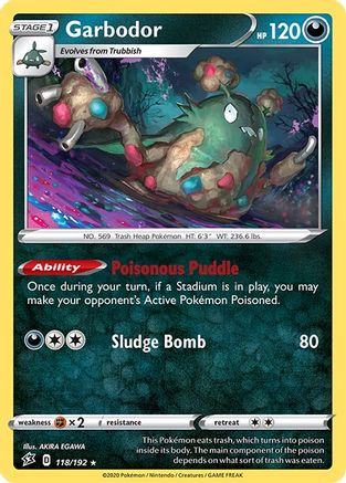 Garbodor 118/192 - Reverse Holofoil SWSH02 Rebel Clash - Rare