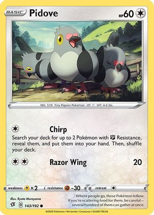 Pidove 143/192 - Reverse Holofoil SWSH02 Rebel Clash - Common