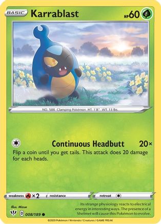 Karrablast 008/189 - Reverse Holofoil SWSH03 Darkness Ablaze - Common