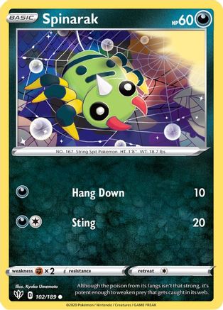 Spinarak 102/189 SWSH03 Darkness Ablaze - Common