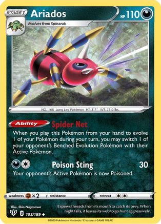 Ariados 103/189 - Reverse Holofoil SWSH03 Darkness Ablaze - Uncommon