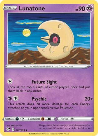 Lunatone 072/189 - Reverse Holofoil SWSH03 Darkness Ablaze - Uncommon