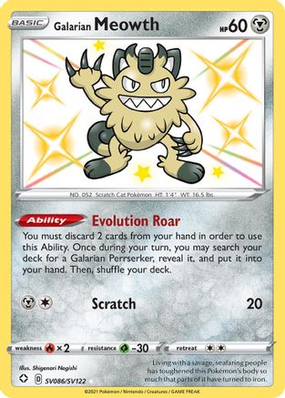 Galarian Meowth SV086/SV122 - Holofoil Shining Fates Shiny Vault - Shiny Holo Rare
