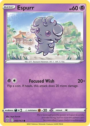 Espurr 060/163 - Reverse Holofoil SWSH05 Battle Styles - Common