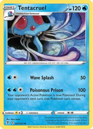 Tentacruel 027/203 - Reverse Holofoil SWSH07 Evolving Skies - Uncommon