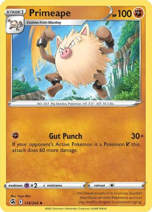 Primeape 134/264 - Reverse Holofoil SWSH08 Fusion Strike - Uncommon