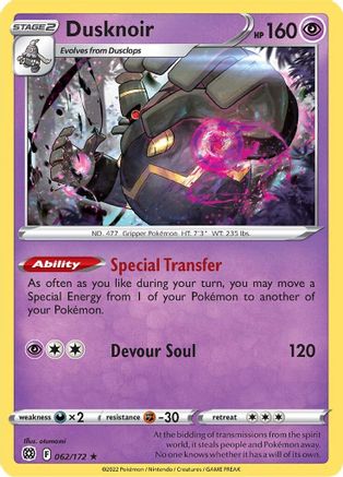 Dusknoir 062/172 - Holofoil SWSH09 Brilliant Stars - Holo Rare