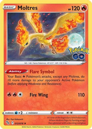 Moltres 012/078 - Reverse Holofoil Pokemon GO - Holo Rare