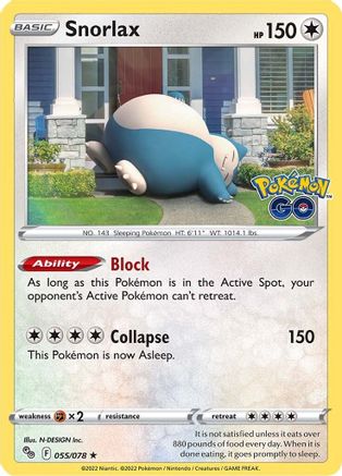 Snorlax 055/078 - Holofoil Pokemon GO - Holo Rare