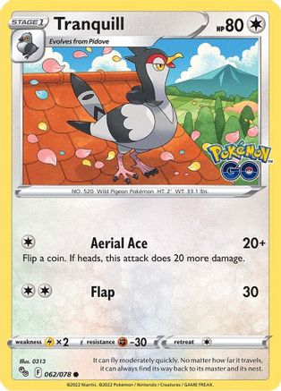 Tranquill 062/078 - Reverse Holofoil Pokemon GO - Common