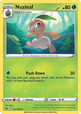 Nuzleaf 012/196 - Reverse Holofoil SWSH11 Lost Origin - Uncommon