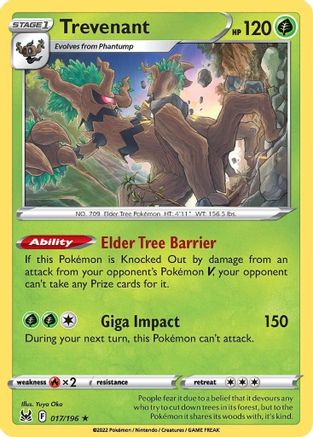 Trevenant 017/196 - Holofoil SWSH11 Lost Origin - Holo Rare
